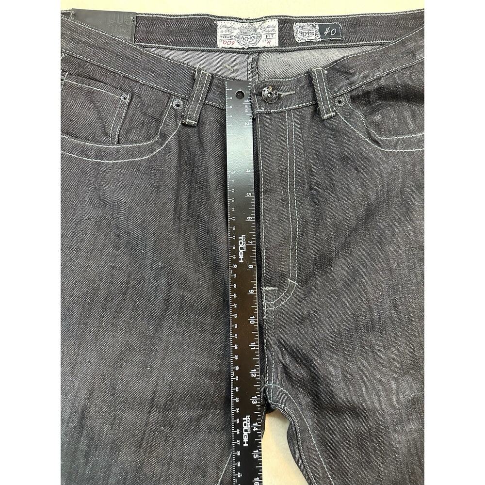 Men's Akademiks Jeans Size 40 Dark Wash Charcoal Embroidered Pockets Baggy - Picture 3 of 14